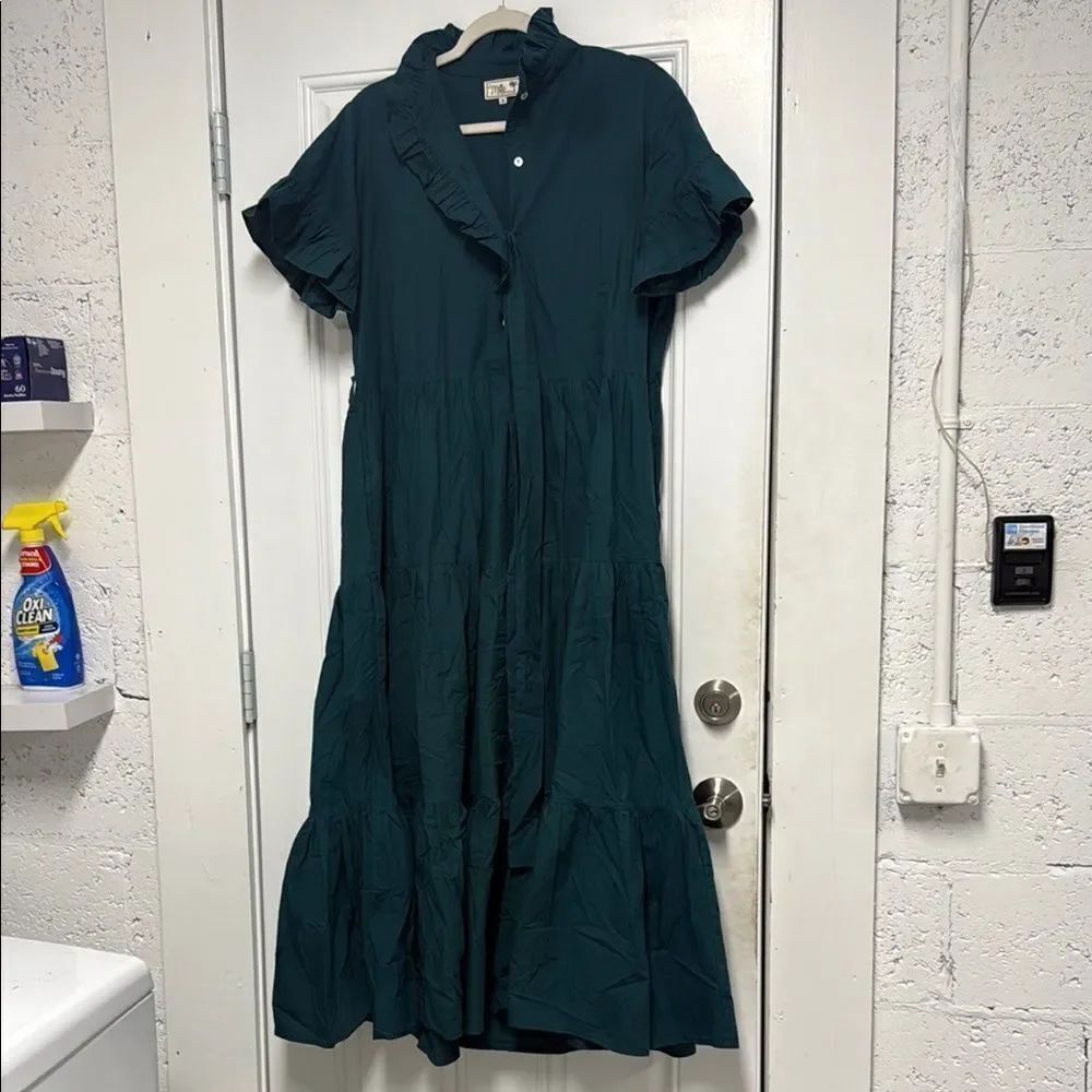 Elegant Green Ruffle Dress Button Down - BRAND NEW - Size Small - MILLE